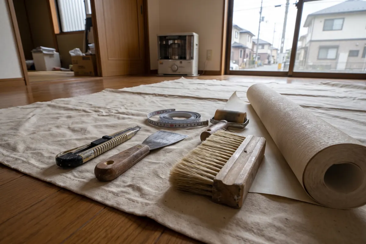 布の上に並べた内装の道具