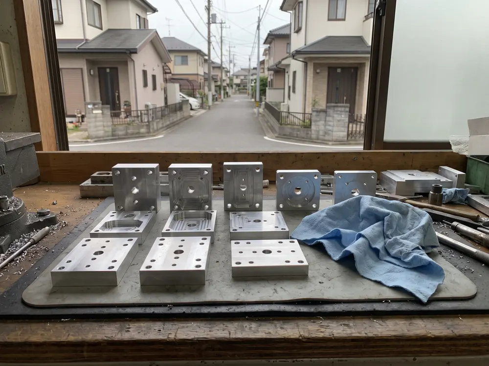 穴と溝を削ったアルミの部品